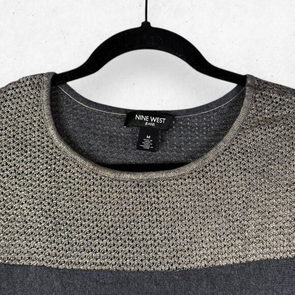 Nine West Jeans Batwing Top Women's M 3/4 Sleeve 2 Tone Gray Crew Neck - Picture 4 of 6